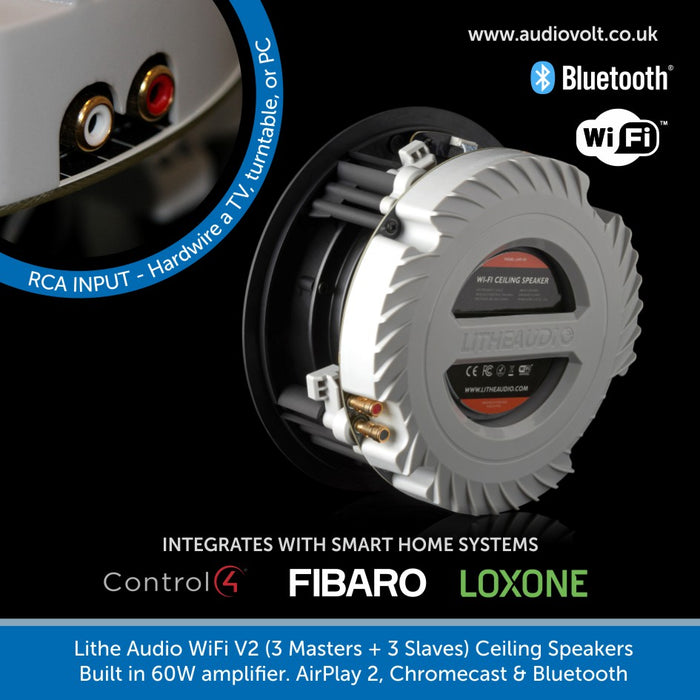 Lithe Audio WiFi V2 Multi Room Ceiling Speakers 3 Masters and 3 Slaves