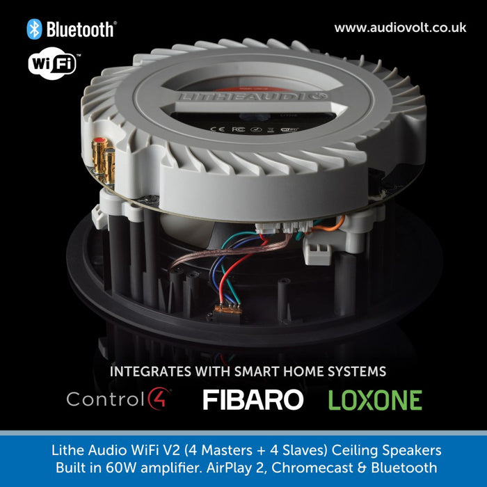 Lithe Audio WiFi V2 Multi Room Ceiling Speakers 4 Masters and 4 Slaves
