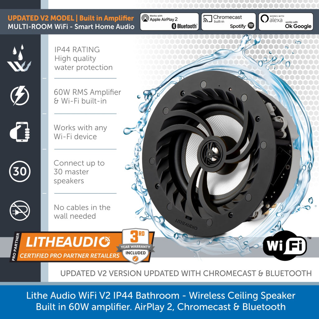 Lithe Audio IP44 WiFi V2 Bathroom Ceiling Speaker Audio Volt