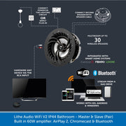 Lithe Audio WiFi V2 pair of Multi Room IP44 Bathroom Ceiling Speakers