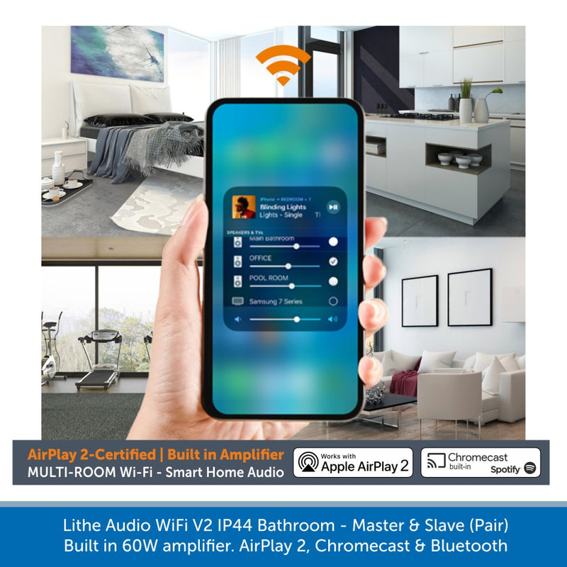 Lithe Audio WiFi V2 pair of Multi Room IP44 Bathroom Ceiling Speakers