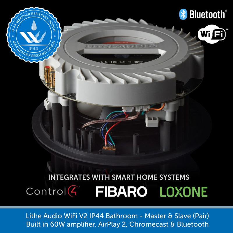 Lithe Audio WiFi V2 pair of Multi Room IP44 Bathroom Ceiling Speakers