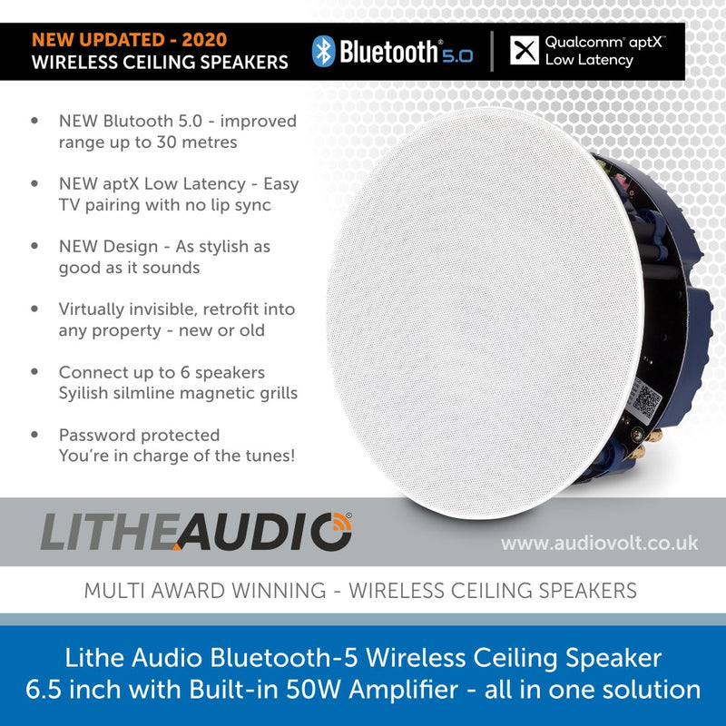 Lithe Audio Bluetooth 5 Wireless Ceiling Speaker 6.5 inch
