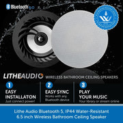 Lithe Audio Bluetooth 5, IP44 Water-Resistant Wireless Bathroom Ceiling Speaker