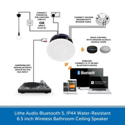 Lithe Audio Bluetooth 5, IP44 Water-Resistant Wireless Bathroom Ceiling Speaker