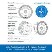 Lithe Audio Bluetooth 5, IP44 Water-Resistant Wireless Bathroom Ceiling Speaker