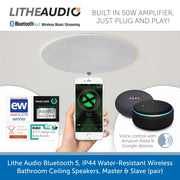 Lithe Audio Bluetooth 5, IP44 Water-Resistant Wireless Bathroom Ceiling Speakers, Master & Slave (pair)