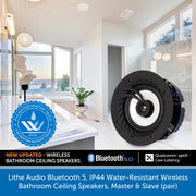Lithe Audio Bluetooth 5, IP44 Water-Resistant Wireless Bathroom Ceiling Speakers, Master & Slave (pair)
