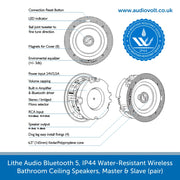 Lithe Audio Bluetooth 5, IP44 Water-Resistant Wireless Bathroom Ceiling Speakers, Master & Slave (pair)