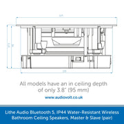 Lithe Audio Bluetooth 5, IP44 Water-Resistant Wireless Bathroom Ceiling Speakers, Master & Slave (pair)
