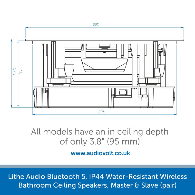 Lithe Audio Bluetooth 5, IP44 Water-Resistant Wireless Bathroom Ceiling Speakers, Master & Slave (pair)