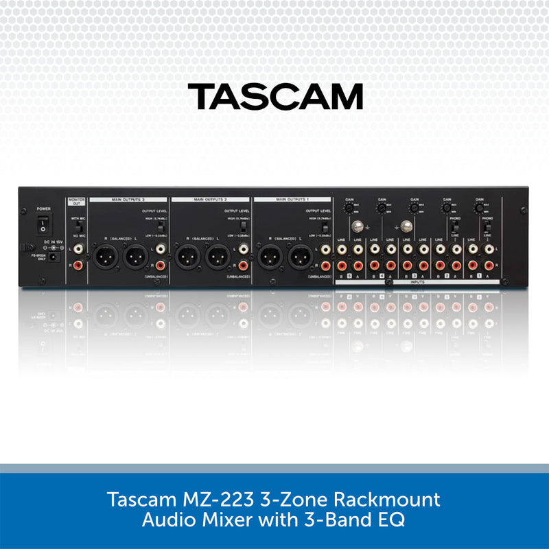 Tascam MZ-223 3-Zone Rackmount Audio Mixer with 3-Band EQ