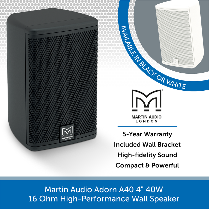 Martin Audio Adorn A40 4" Compact Install Wall Speaker, 40W 16 Ohm (Single)