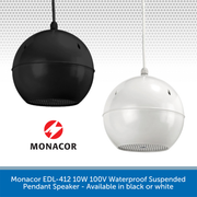 Monacor EDL-412 10W 100V Waterproof Suspended Pendant Speaker - Available in black or white