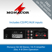 Show the back of a Monacor SA-50 Stereo / Hi-Fi Amplifier - 25W