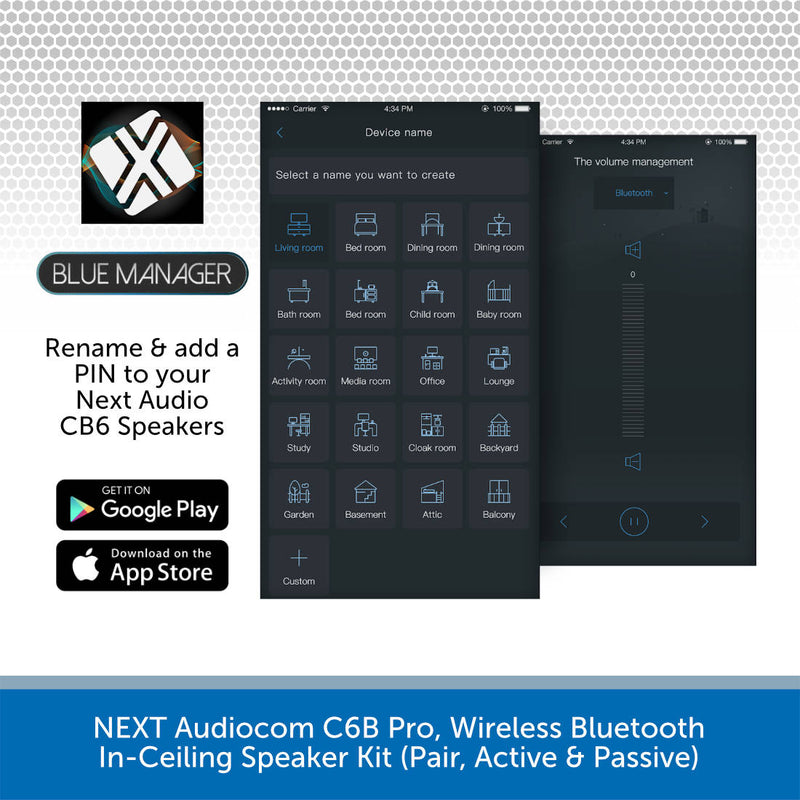 NEXT Audiocom C6B Pro, Wireless Bluetooth In-Ceiling Speaker Kit (Pair, Active & Passive)