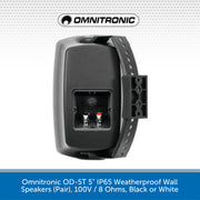Omnitronic OD-5T 5" IP65 Weatherproof Wall Speakers (Pair), 100V / 8 Ohms, Black or White