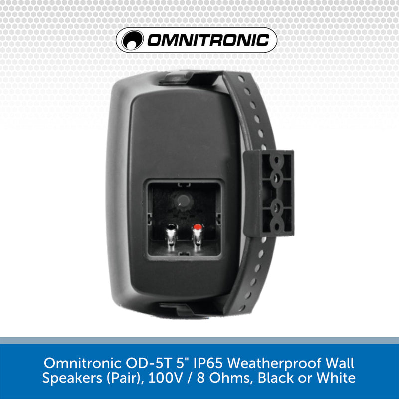 Omnitronic OD-5T 5" IP65 Weatherproof Wall Speakers (Pair), 100V / 8 Ohms, Black or White