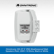 Omnitronic OD-5T 5" IP65 Weatherproof Wall Speakers (Pair), 100V / 8 Ohms, Black or White