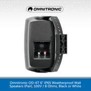 Omnitronic OD-6T 6.5" IP65 Weatherproof Wall Speakers (Pair), 100V / 8 Ohms, Black or White