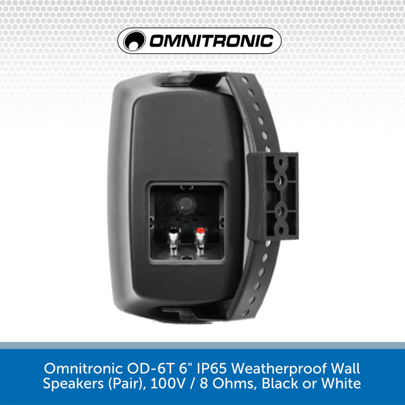 Omnitronic OD-6T 6.5" IP65 Weatherproof Wall Speakers (Pair), 100V / 8 Ohms, Black or White