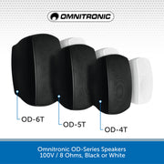 Omnitronic OD-6T 6.5" IP65 Weatherproof Wall Speakers (Pair), 100V / 8 Ohms, Black or White