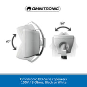 Omnitronic OD-4T 4" IP65 Weatherproof Wall Speakers (Pair), 100V / 8 Ohms, Black or White