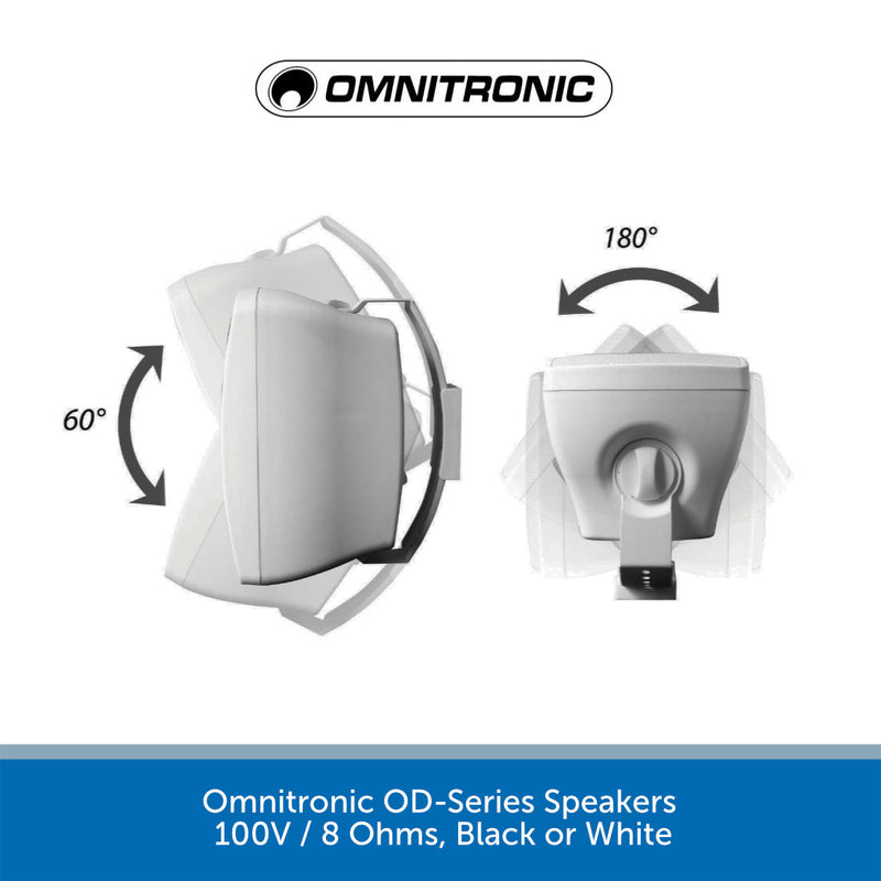 Omnitronic OD-4T 4" IP65 Weatherproof Wall Speakers (Pair), 100V / 8 Ohms, Black or White