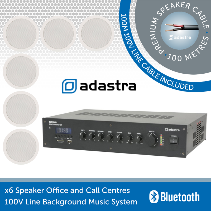 Adastra 6 Speaker Background Music System for Offices & Call Centres - In-Ceiling Speakers 6.5 inch