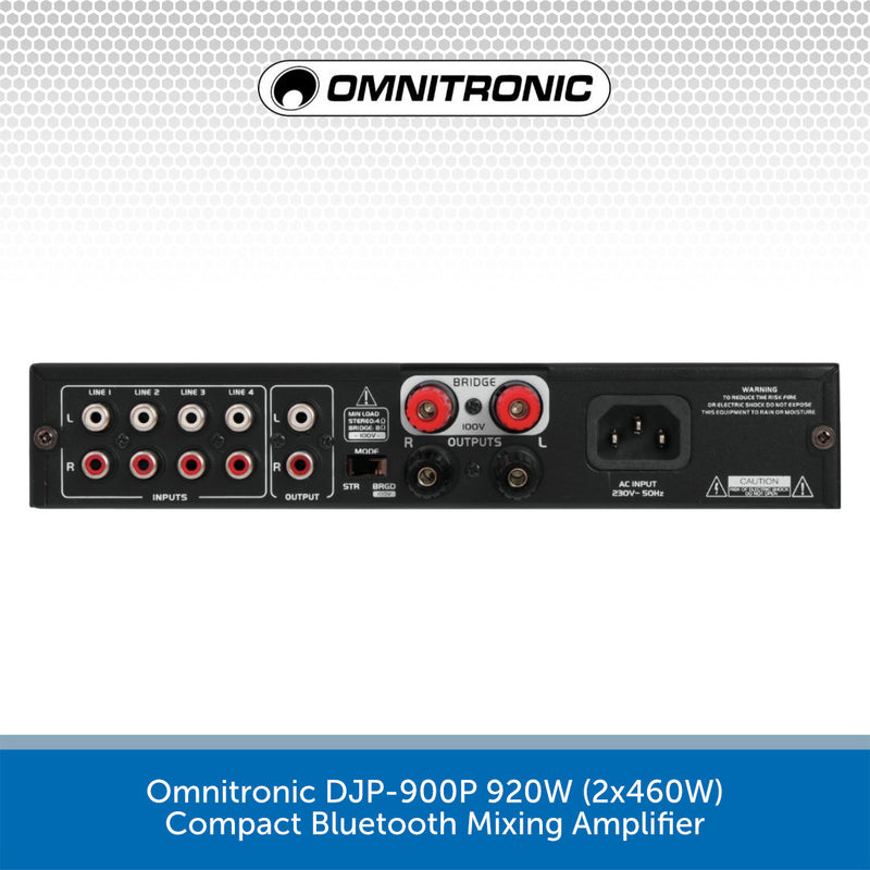Omnitronic DJP-900P 920W (2x460W) Compact Bluetooth Mixing Amplifier