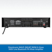 Omnitronic MAVZ-360.6P 360W 6-Zone 100V Line Bluetooth PA Mixer Amplifier