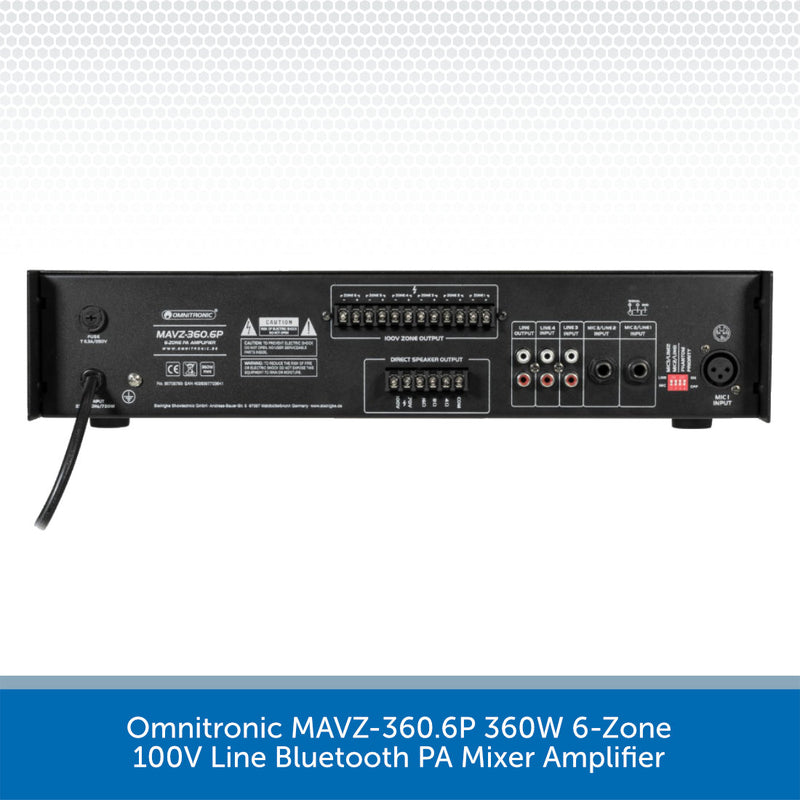 Omnitronic MAVZ-360.6P 360W 6-Zone 100V Line Bluetooth PA Mixer Amplifier