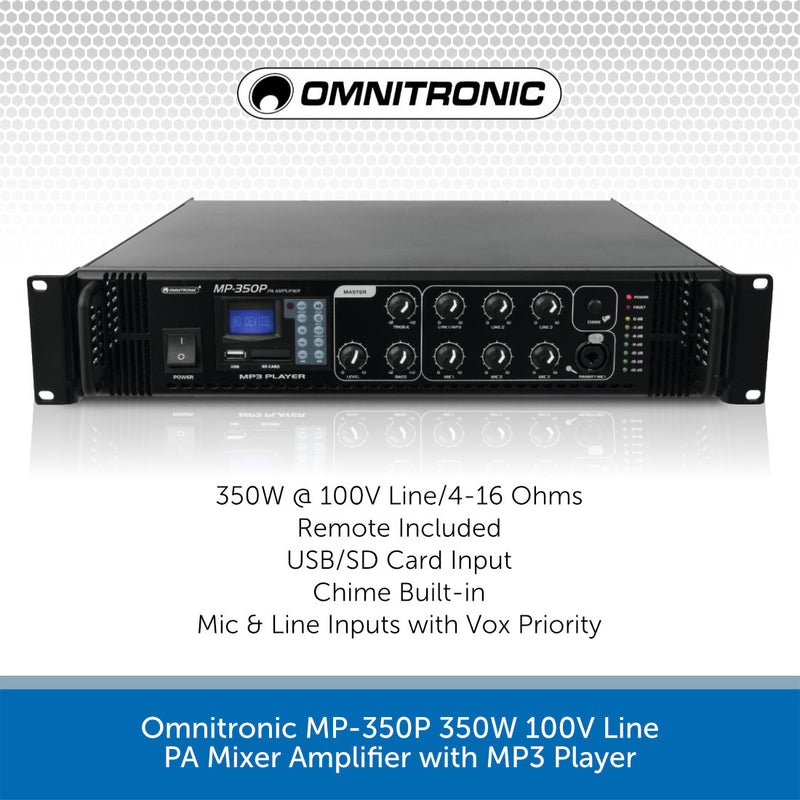Omnitronic MP-350P 350W 100V Line PA Mixer Amplifier with MP3 Player