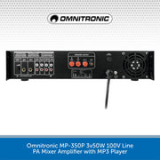 Omnitronic MP-350P 350W 100V Line PA Mixer Amplifier with MP3 Player