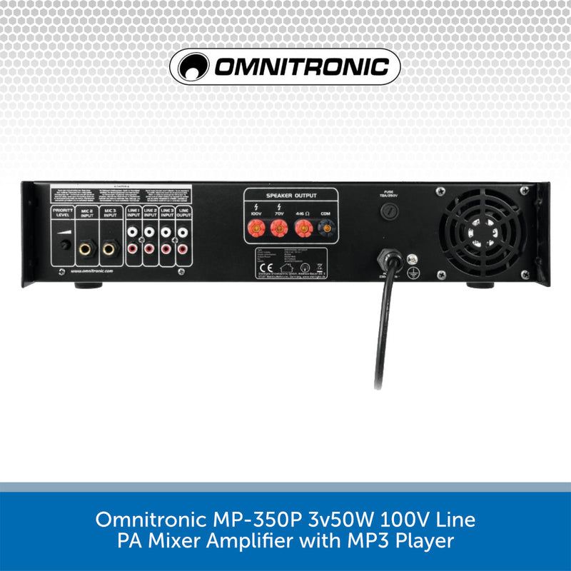 Omnitronic MP-350P 350W 100V Line PA Mixer Amplifier with MP3 Player