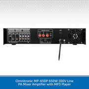 Omnitronic MP-650P 650W 100V Line PA Mixer Amplifier with MP3 Player