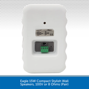 Eagle 15W Compact Stylish Wall Speakers, 100V or 8 Ohms (Pair)
