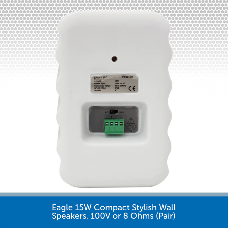 Eagle 15W Compact Stylish Wall Speakers, 100V or 8 Ohms (Pair)