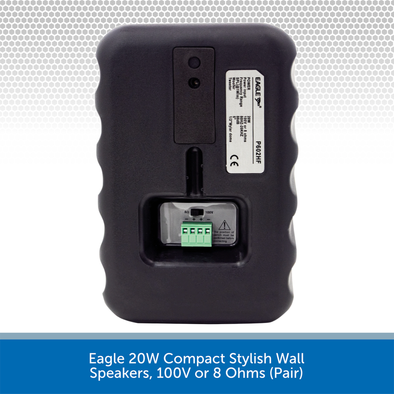 Eagle 20W Compact Stylish Wall Speakers, 100V or 8 Ohms (Pair)