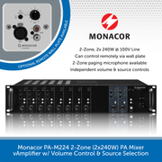 Monacor PA-M224 2-Zone (2x240W) PA Mixer Amplifier w/ Volume Control & Source Selection