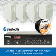 Outdoor PA Speaker System with Wall-Mount Speakers & Bluetooth Amplifier