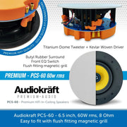AudioKraft PCS-60 - Premium 60W 6.5 inch, 8 Ohm In-Ceiling Speaker - Easy to fit design