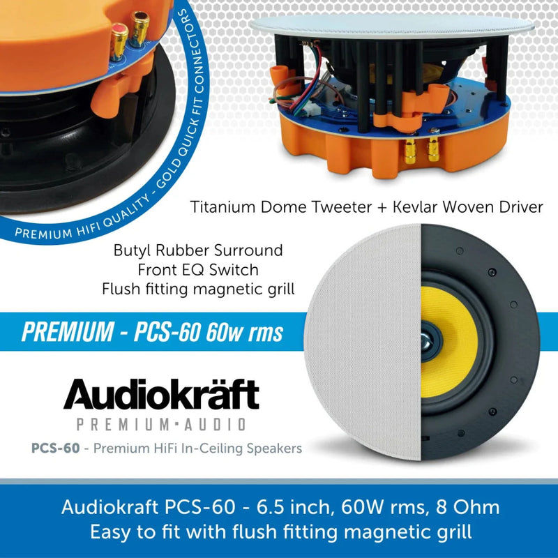 AudioKraft PCS-60 - Premium 60W 6.5 inch, 8 Ohm In-Ceiling Speaker - Easy to fit design