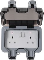 2-Gang Weatherproof Mains Socket for Outdoor Garden Speaker Systems