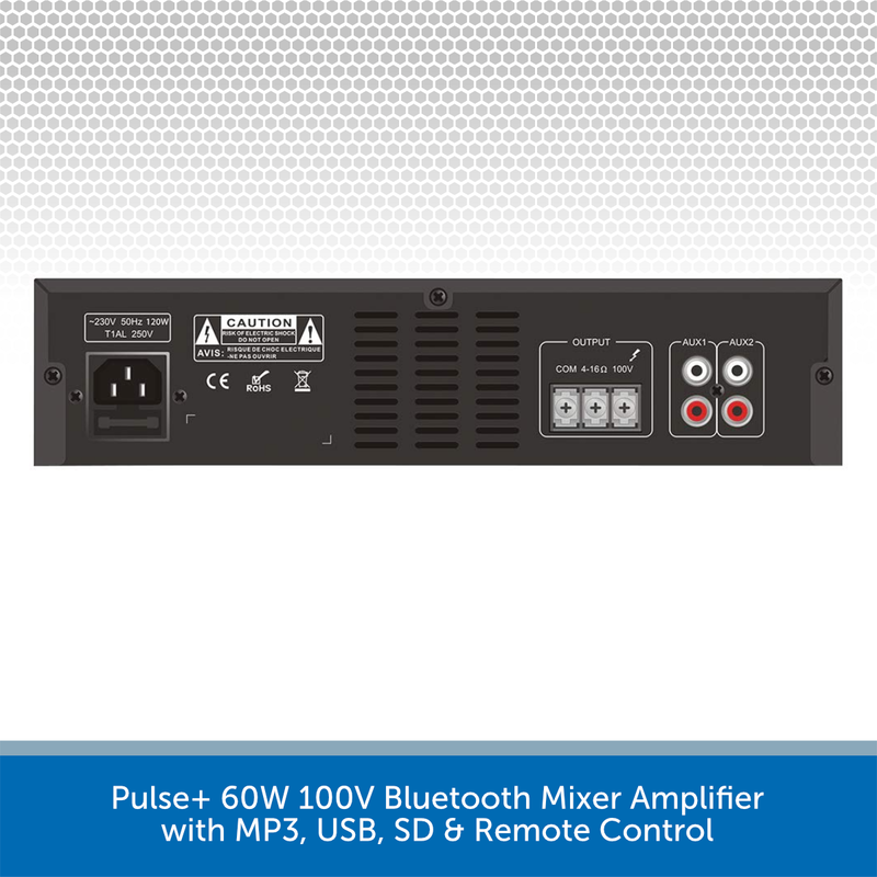 Pulse+ 60W 100V Bluetooth Mixer Amplifier with MP3, USB, SD & Remote Control