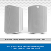 Polk Audio Atrium 5 Outdoor Weatherproof 5" Wall Speakers - White