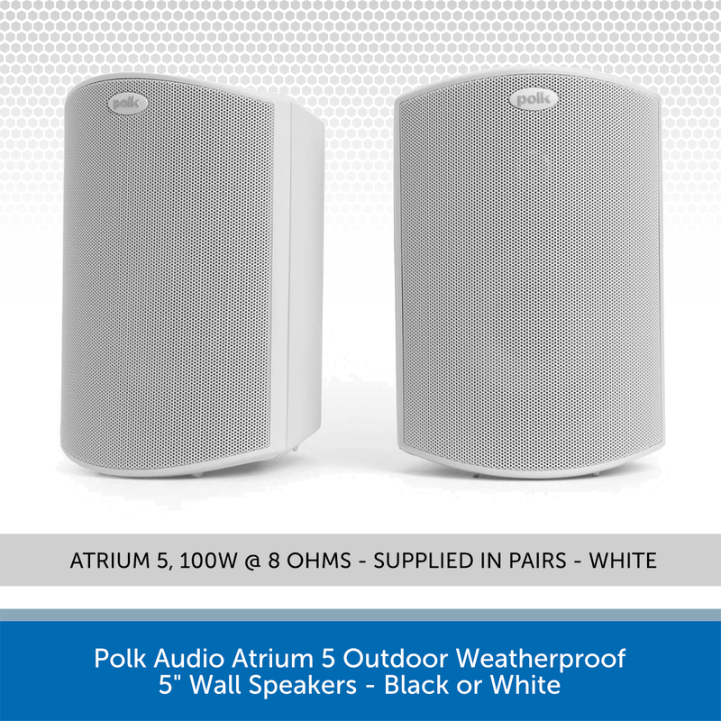 Polk Audio Atrium 5 Outdoor Weatherproof 5" Wall Speakers - White