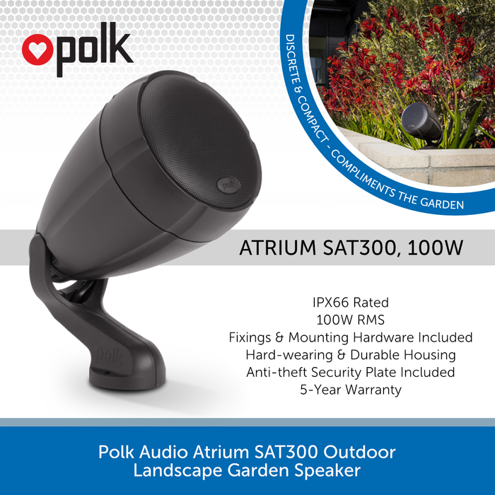 Polk Audio Atrium SAT300 Outdoor Landscape Garden Speaker Audio Volt