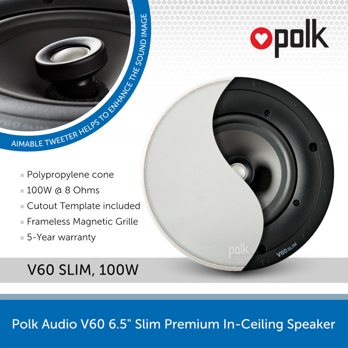 Polk Audio V60 Slim Premium In-Ceiling Speaker Audio Volt