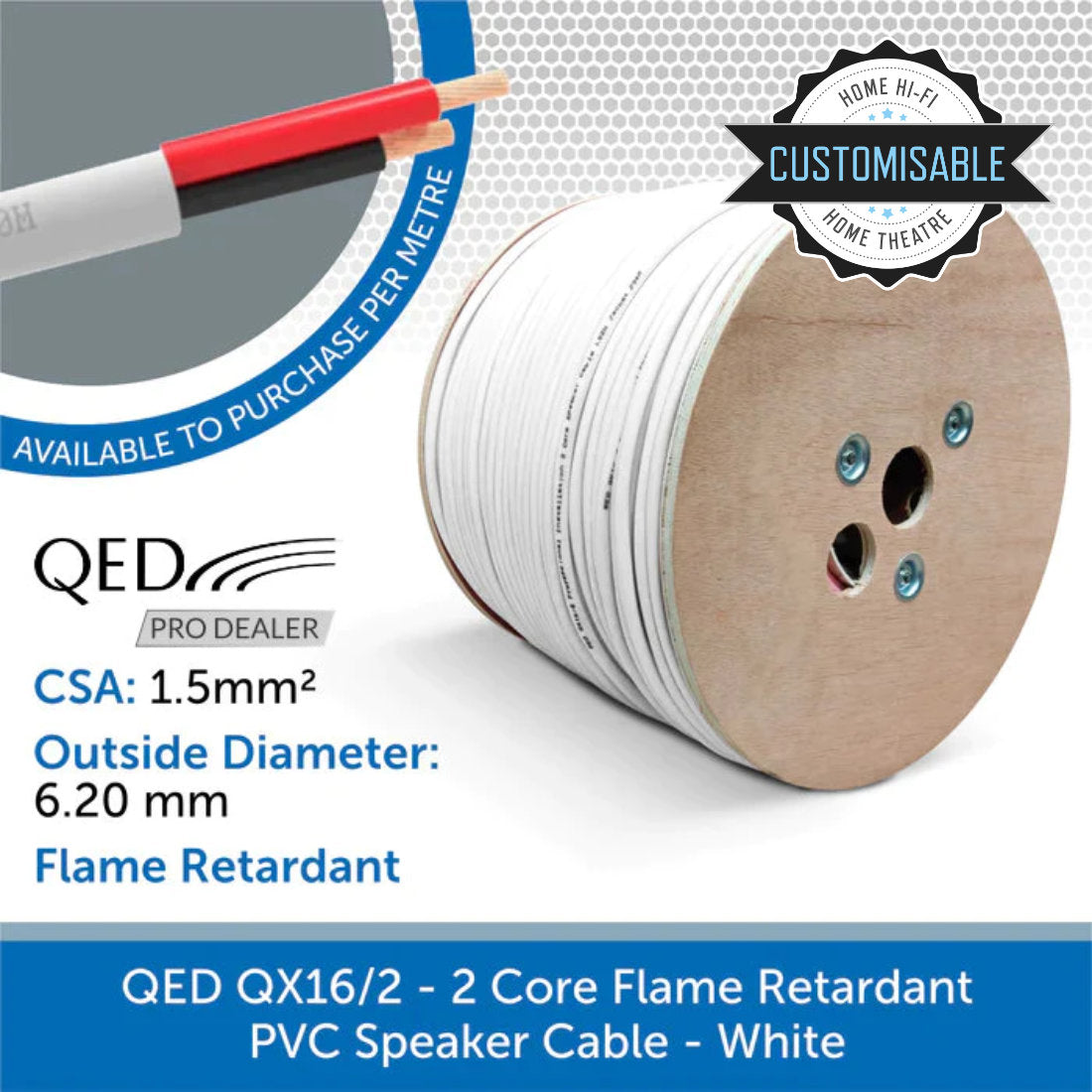 QED QX16/2 Flame Retardant PVC White Speaker Cable | Audio Volt
